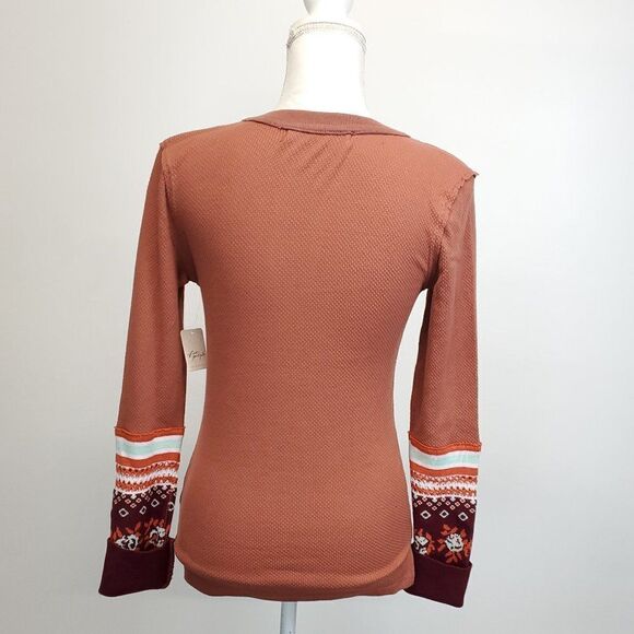 We The Free x Free People Mikah Cuff Layering Thermal Shirt in Autumn - Picture 6 of 12